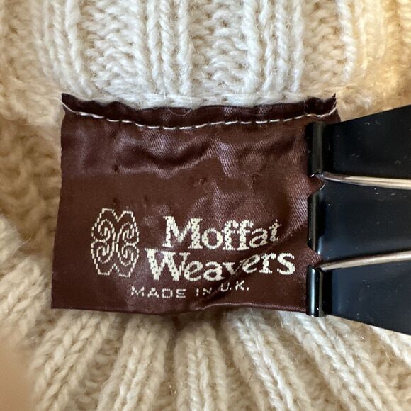 Moffat Waevers Cable Knit Fishermans Crew Neck Sweater Size M Ivory Pure Wool - Picture 7 of 8